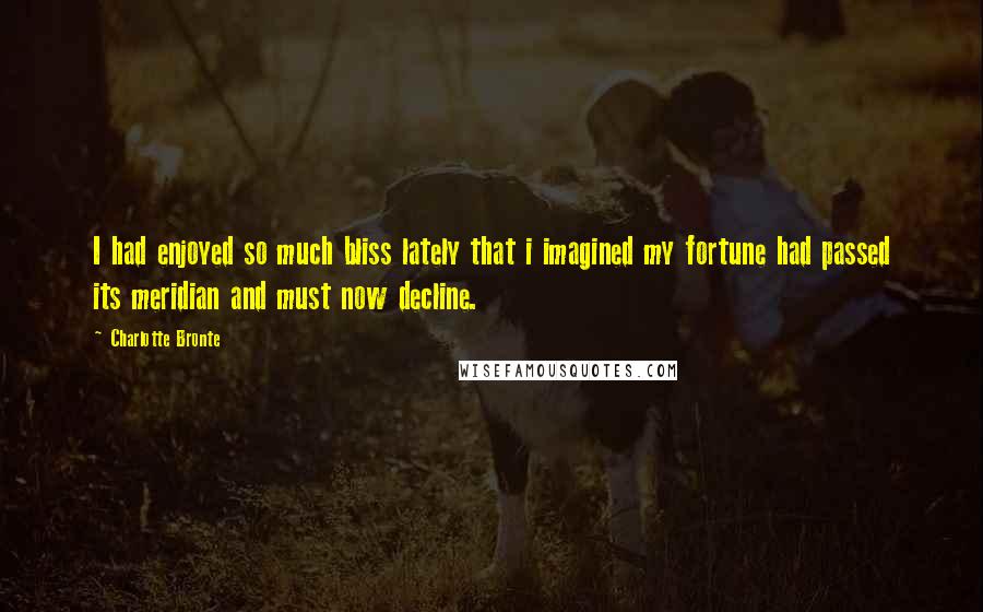 Charlotte Bronte Quotes: I had enjoyed so much bliss lately that i imagined my fortune had passed its meridian and must now decline.