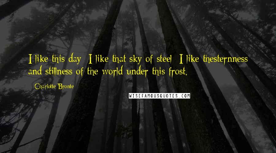 Charlotte Bronte Quotes: I like this day; I like that sky of steel; I like thesternness and stillness of the world under this frost.