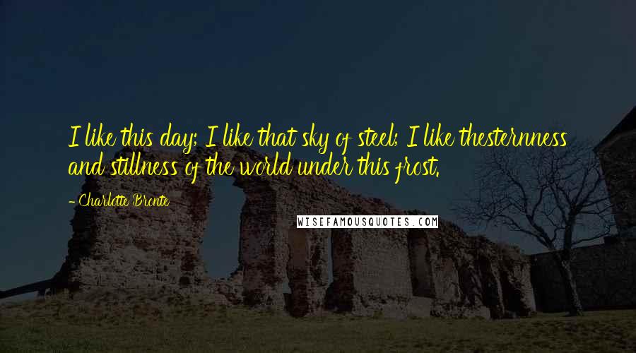 Charlotte Bronte Quotes: I like this day; I like that sky of steel; I like thesternness and stillness of the world under this frost.