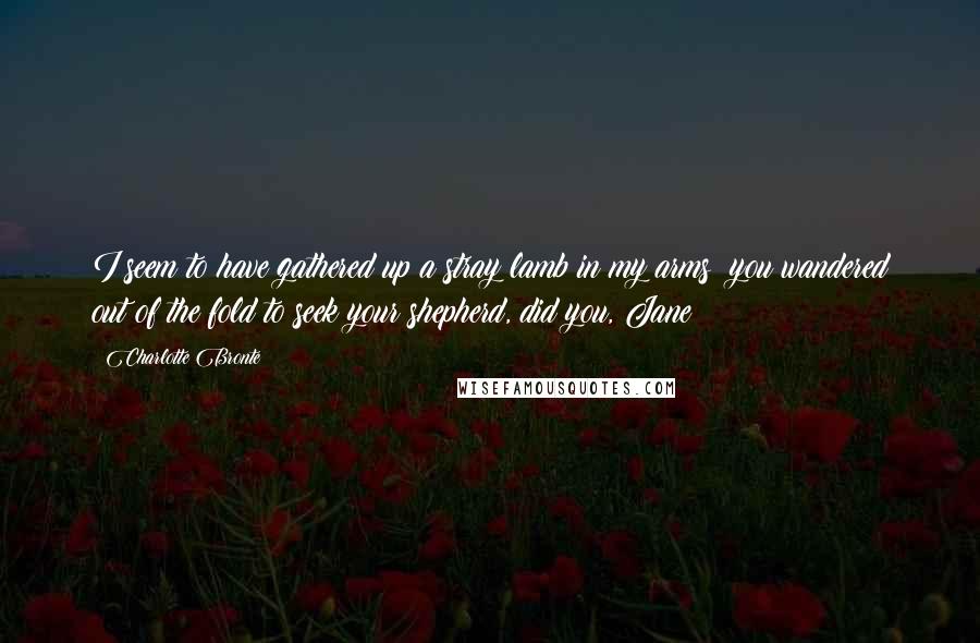 Charlotte Bronte Quotes: I seem to have gathered up a stray lamb in my arms: you wandered out of the fold to seek your shepherd, did you, Jane?
