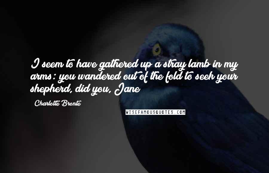 Charlotte Bronte Quotes: I seem to have gathered up a stray lamb in my arms: you wandered out of the fold to seek your shepherd, did you, Jane?