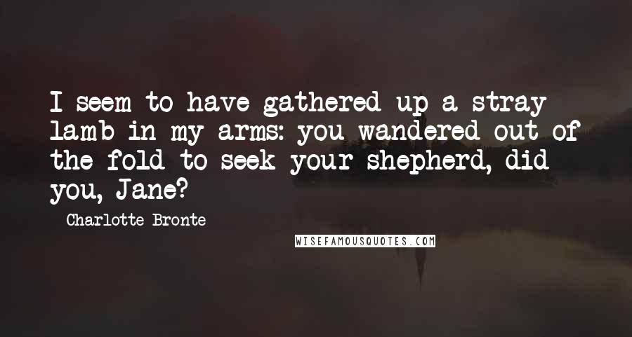 Charlotte Bronte Quotes: I seem to have gathered up a stray lamb in my arms: you wandered out of the fold to seek your shepherd, did you, Jane?