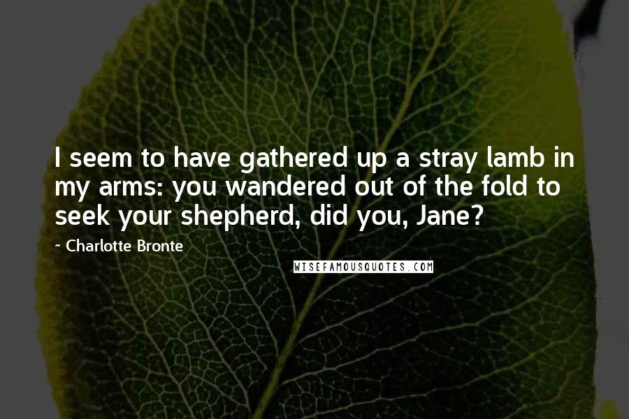 Charlotte Bronte Quotes: I seem to have gathered up a stray lamb in my arms: you wandered out of the fold to seek your shepherd, did you, Jane?
