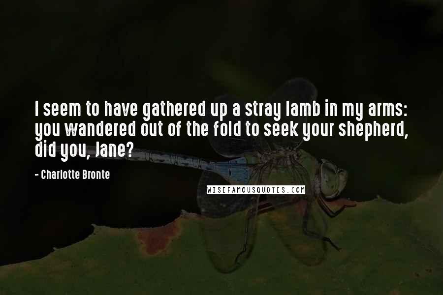 Charlotte Bronte Quotes: I seem to have gathered up a stray lamb in my arms: you wandered out of the fold to seek your shepherd, did you, Jane?