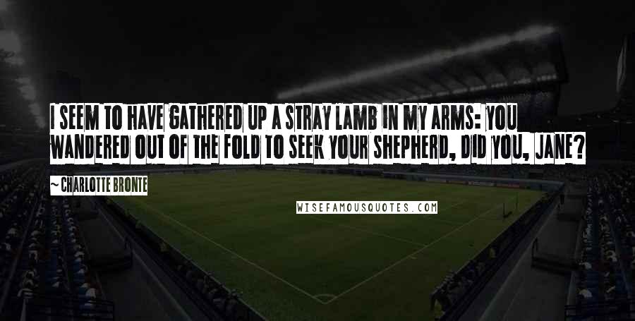 Charlotte Bronte Quotes: I seem to have gathered up a stray lamb in my arms: you wandered out of the fold to seek your shepherd, did you, Jane?