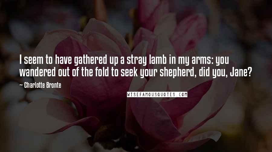 Charlotte Bronte Quotes: I seem to have gathered up a stray lamb in my arms: you wandered out of the fold to seek your shepherd, did you, Jane?