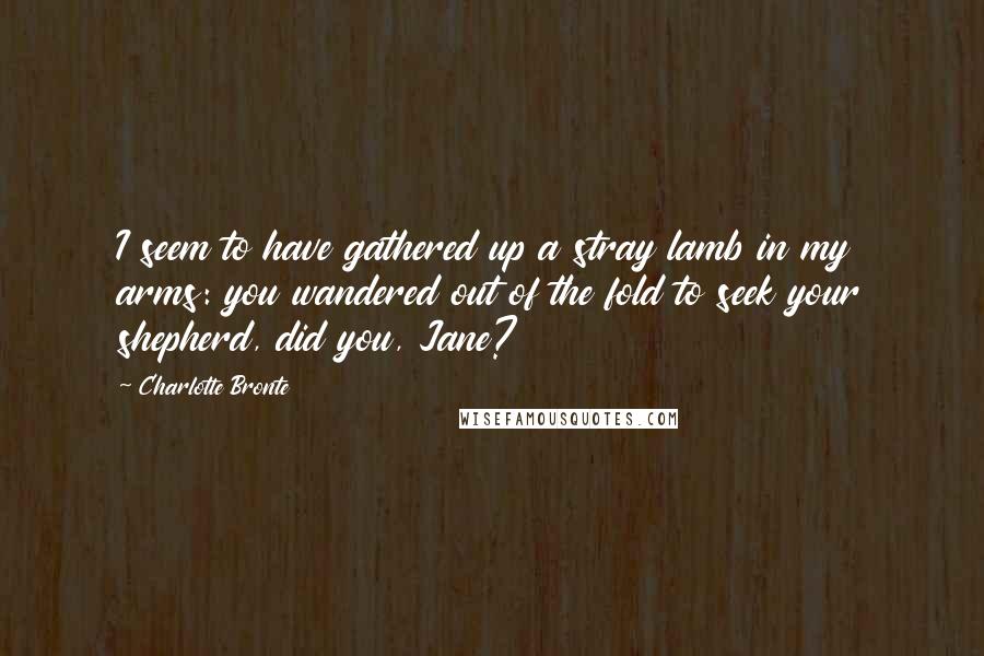 Charlotte Bronte Quotes: I seem to have gathered up a stray lamb in my arms: you wandered out of the fold to seek your shepherd, did you, Jane?