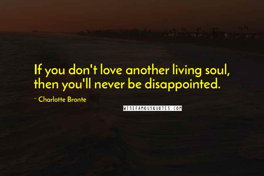 Charlotte Bronte Quotes: If you don't love another living soul, then you'll never be disappointed.
