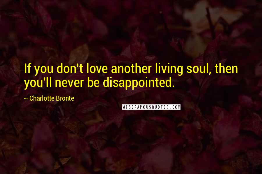 Charlotte Bronte Quotes: If you don't love another living soul, then you'll never be disappointed.