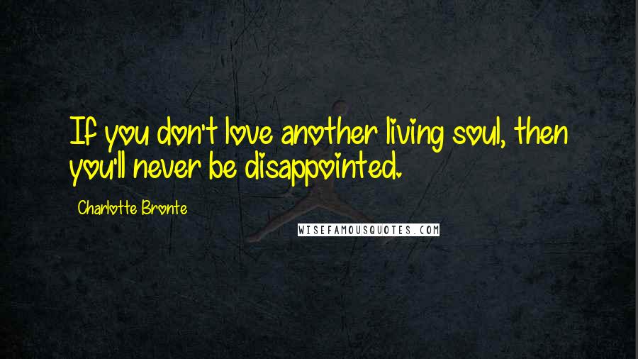 Charlotte Bronte Quotes: If you don't love another living soul, then you'll never be disappointed.