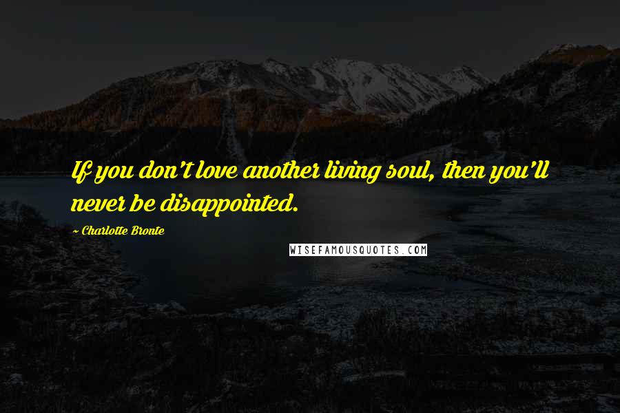 Charlotte Bronte Quotes: If you don't love another living soul, then you'll never be disappointed.