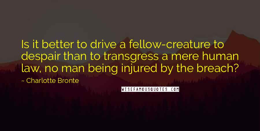 Charlotte Bronte Quotes: Is it better to drive a fellow-creature to despair than to transgress a mere human law, no man being injured by the breach?