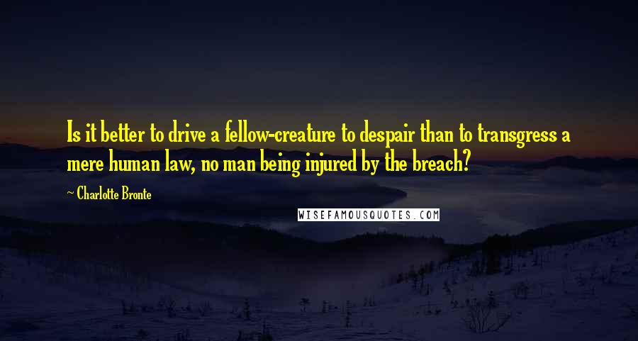 Charlotte Bronte Quotes: Is it better to drive a fellow-creature to despair than to transgress a mere human law, no man being injured by the breach?