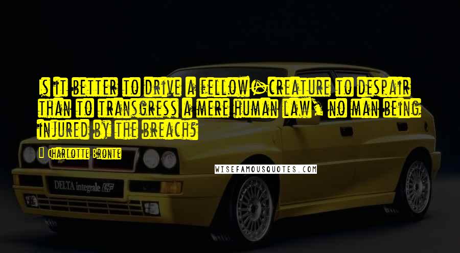 Charlotte Bronte Quotes: Is it better to drive a fellow-creature to despair than to transgress a mere human law, no man being injured by the breach?