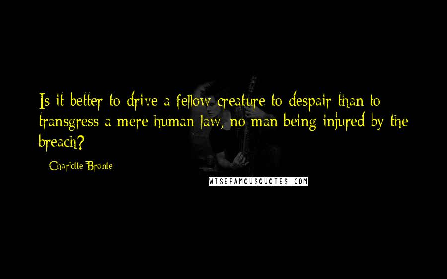 Charlotte Bronte Quotes: Is it better to drive a fellow-creature to despair than to transgress a mere human law, no man being injured by the breach?