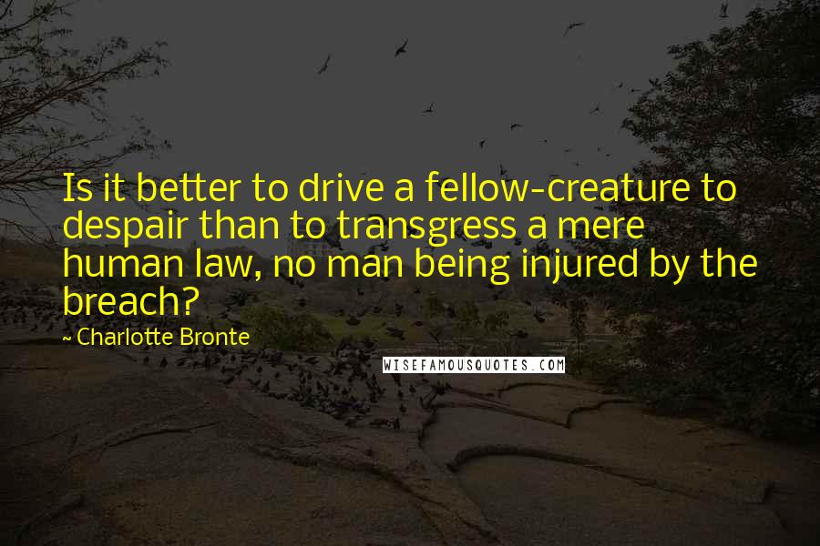 Charlotte Bronte Quotes: Is it better to drive a fellow-creature to despair than to transgress a mere human law, no man being injured by the breach?
