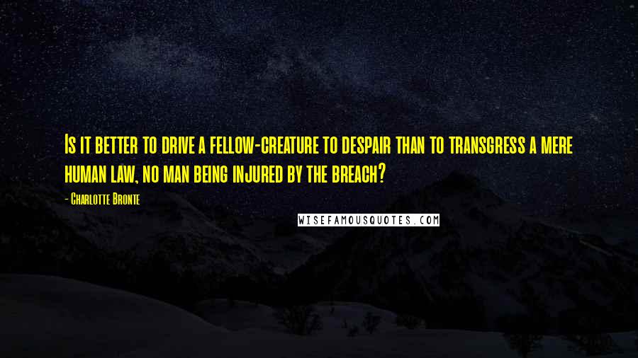 Charlotte Bronte Quotes: Is it better to drive a fellow-creature to despair than to transgress a mere human law, no man being injured by the breach?