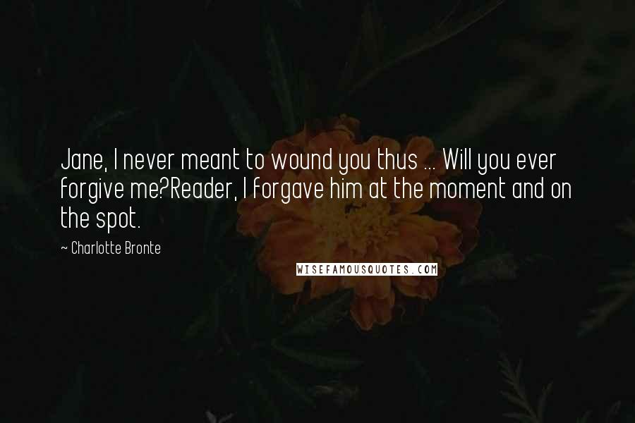 Charlotte Bronte Quotes: Jane, I never meant to wound you thus ... Will you ever forgive me?Reader, I forgave him at the moment and on the spot.