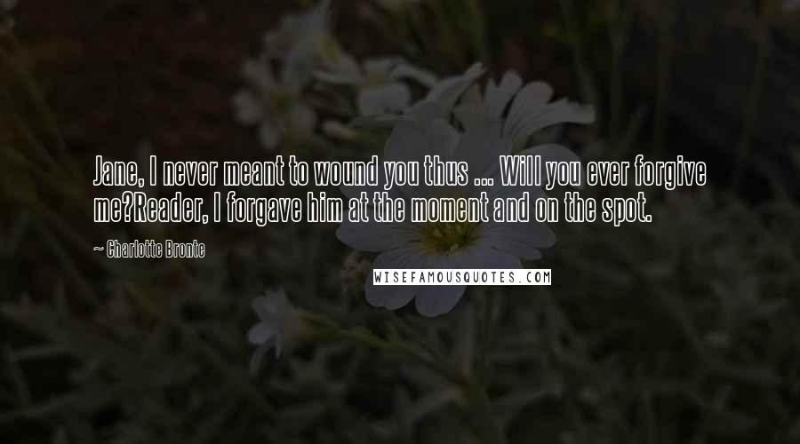 Charlotte Bronte Quotes: Jane, I never meant to wound you thus ... Will you ever forgive me?Reader, I forgave him at the moment and on the spot.