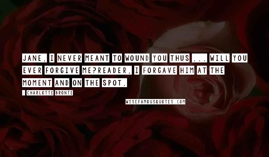 Charlotte Bronte Quotes: Jane, I never meant to wound you thus ... Will you ever forgive me?Reader, I forgave him at the moment and on the spot.