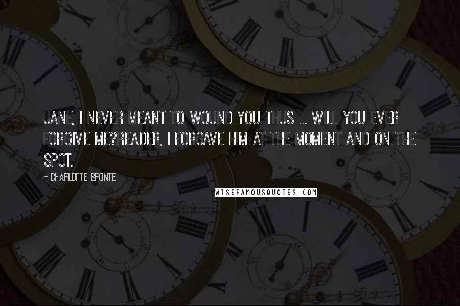 Charlotte Bronte Quotes: Jane, I never meant to wound you thus ... Will you ever forgive me?Reader, I forgave him at the moment and on the spot.