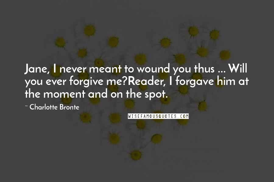 Charlotte Bronte Quotes: Jane, I never meant to wound you thus ... Will you ever forgive me?Reader, I forgave him at the moment and on the spot.