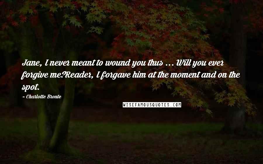 Charlotte Bronte Quotes: Jane, I never meant to wound you thus ... Will you ever forgive me?Reader, I forgave him at the moment and on the spot.