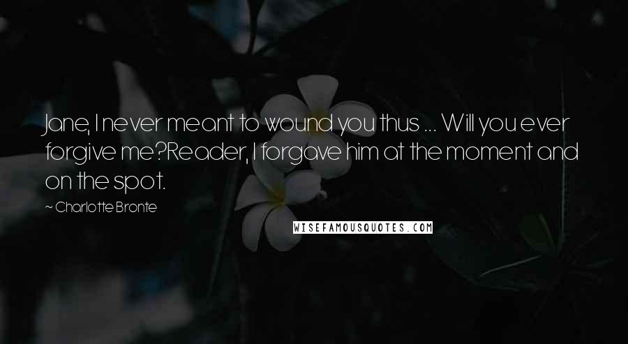 Charlotte Bronte Quotes: Jane, I never meant to wound you thus ... Will you ever forgive me?Reader, I forgave him at the moment and on the spot.