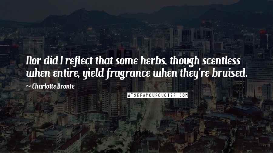 Charlotte Bronte Quotes: Nor did I reflect that some herbs, though scentless when entire, yield fragrance when they're bruised.