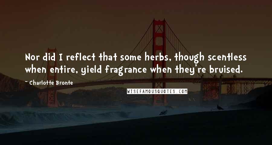 Charlotte Bronte Quotes: Nor did I reflect that some herbs, though scentless when entire, yield fragrance when they're bruised.
