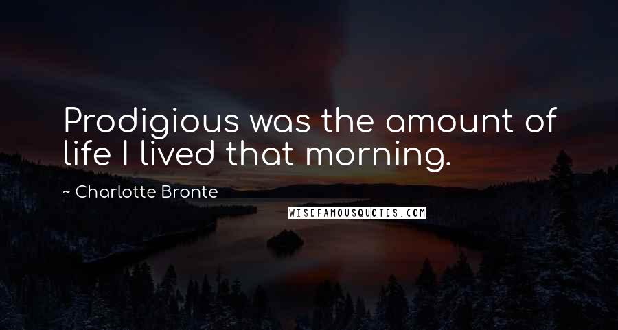 Charlotte Bronte Quotes: Prodigious was the amount of life I lived that morning.