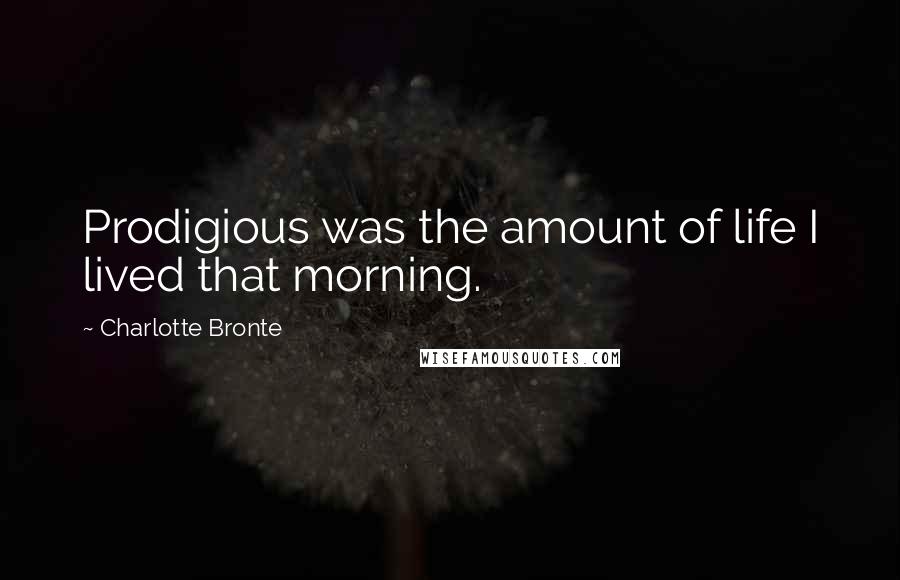 Charlotte Bronte Quotes: Prodigious was the amount of life I lived that morning.