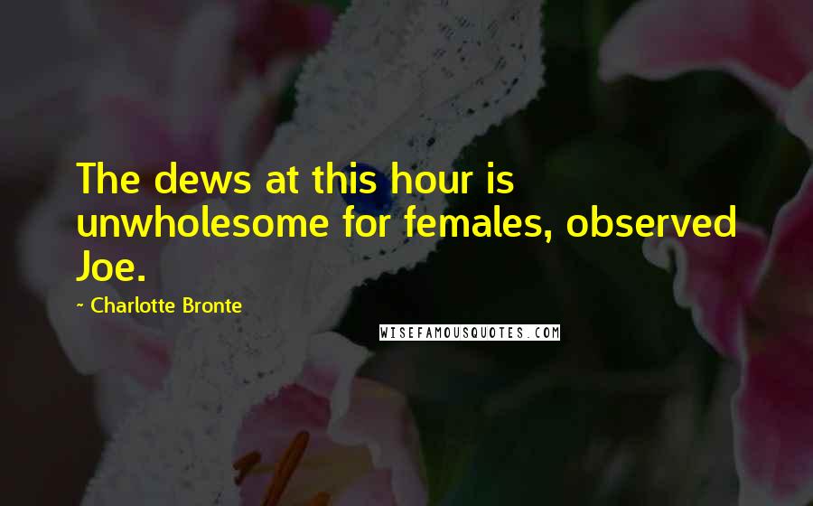 Charlotte Bronte Quotes: The dews at this hour is unwholesome for females, observed Joe.