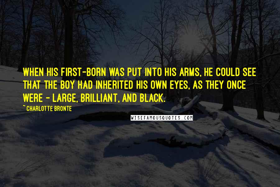 Charlotte Bronte Quotes: When his first-born was put into his arms, he could see that the boy had inherited his own eyes, as they once were - large, brilliant, and black.