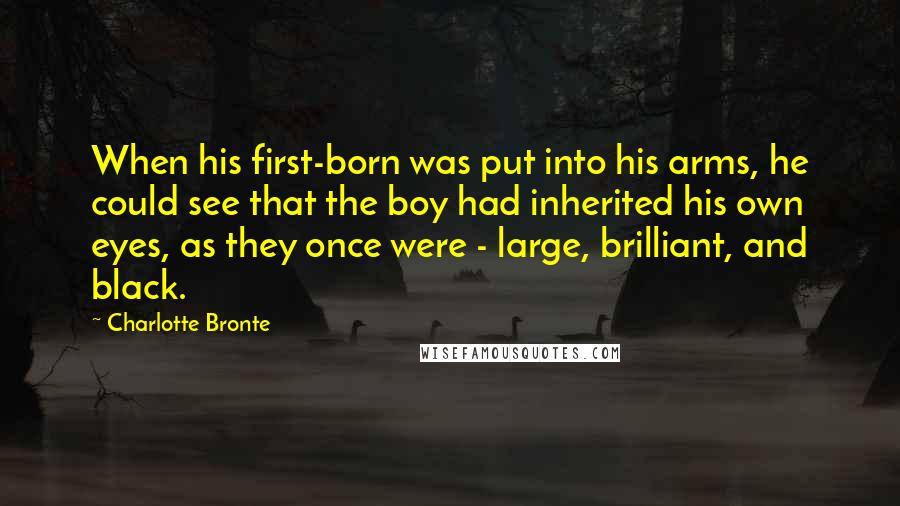 Charlotte Bronte Quotes: When his first-born was put into his arms, he could see that the boy had inherited his own eyes, as they once were - large, brilliant, and black.