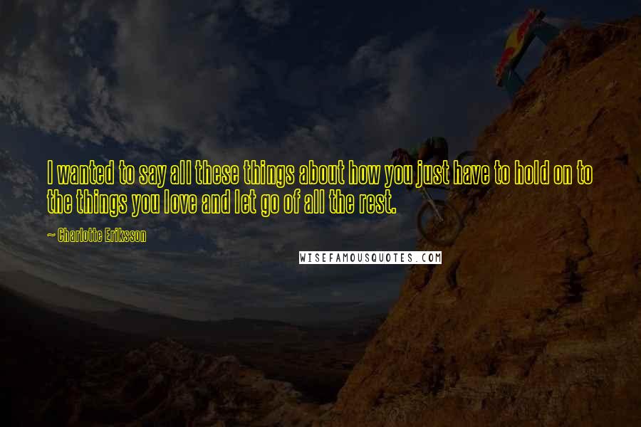 Charlotte Eriksson Quotes: I wanted to say all these things about how you just have to hold on to the things you love and let go of all the rest.