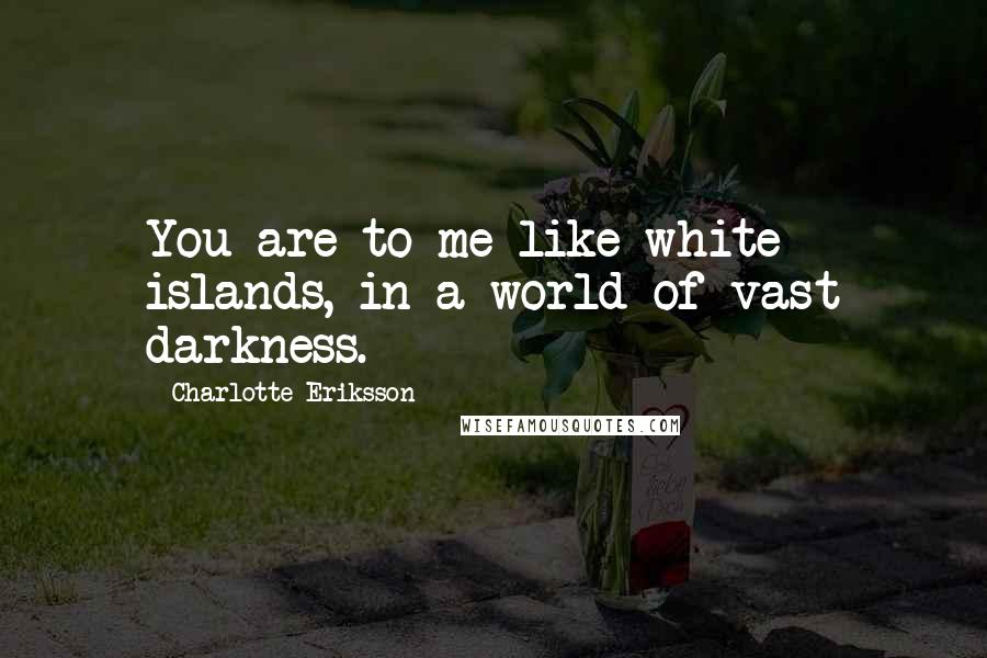 Charlotte Eriksson Quotes: You are to me like white islands, in a world of vast darkness.