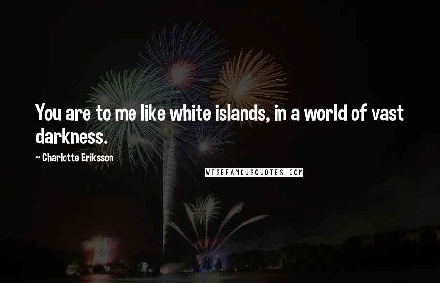 Charlotte Eriksson Quotes: You are to me like white islands, in a world of vast darkness.