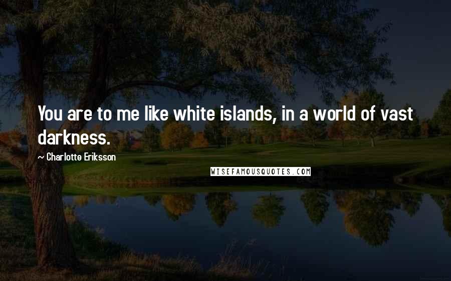 Charlotte Eriksson Quotes: You are to me like white islands, in a world of vast darkness.