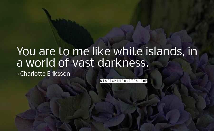 Charlotte Eriksson Quotes: You are to me like white islands, in a world of vast darkness.