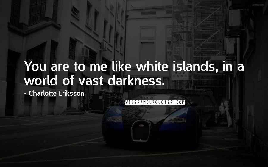 Charlotte Eriksson Quotes: You are to me like white islands, in a world of vast darkness.