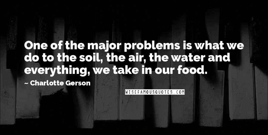 Charlotte Gerson Quotes: One of the major problems is what we do to the soil, the air, the water and everything, we take in our food.