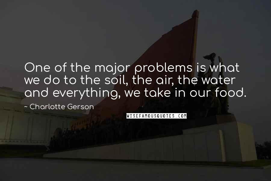 Charlotte Gerson Quotes: One of the major problems is what we do to the soil, the air, the water and everything, we take in our food.