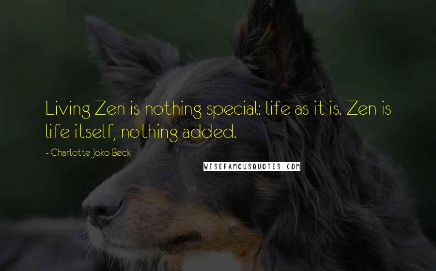 Charlotte Joko Beck Quotes: Living Zen is nothing special: life as it is. Zen is life itself, nothing added.