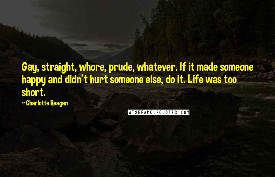Charlotte Reagan Quotes: Gay, straight, whore, prude, whatever. If it made someone happy and didn't hurt someone else, do it. Life was too short.