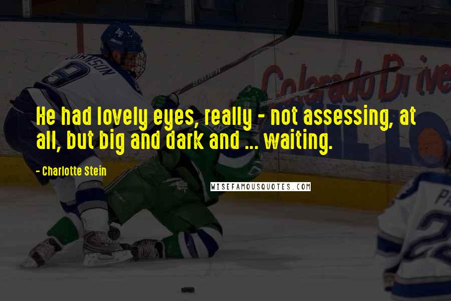 Charlotte Stein Quotes: He had lovely eyes, really - not assessing, at all, but big and dark and ... waiting.