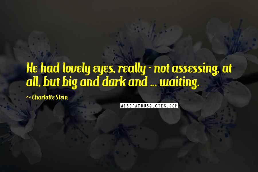 Charlotte Stein Quotes: He had lovely eyes, really - not assessing, at all, but big and dark and ... waiting.