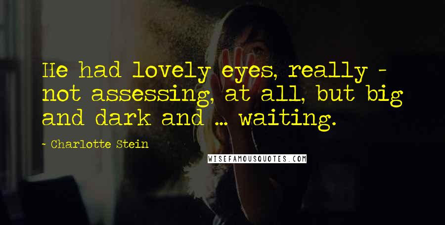 Charlotte Stein Quotes: He had lovely eyes, really - not assessing, at all, but big and dark and ... waiting.