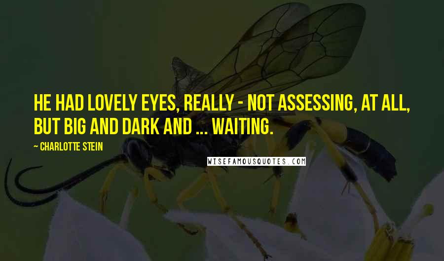 Charlotte Stein Quotes: He had lovely eyes, really - not assessing, at all, but big and dark and ... waiting.