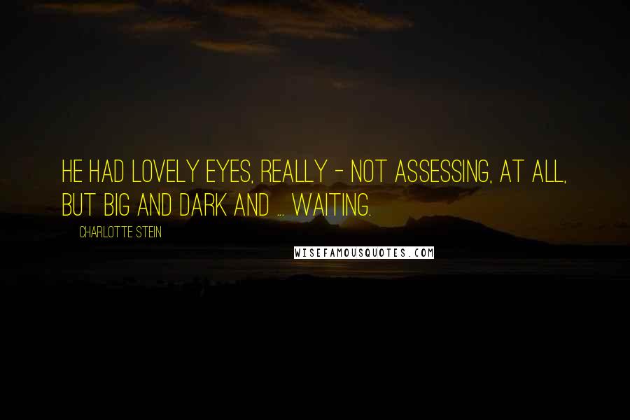 Charlotte Stein Quotes: He had lovely eyes, really - not assessing, at all, but big and dark and ... waiting.